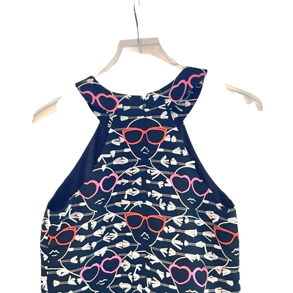 Hutch Anthropologie Pink/Black Sleeveless Halter Dress Novelty Sunglasses Print
